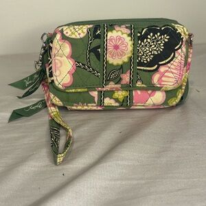 Vera Bradley Green and Pink Floral Wristlet